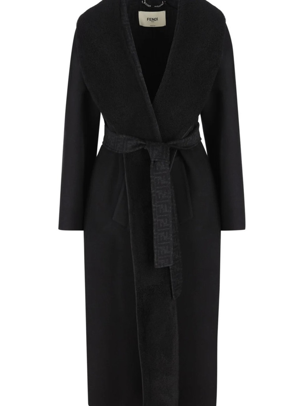 Fendi Black Wrap-Style Belted Cocoon Coat